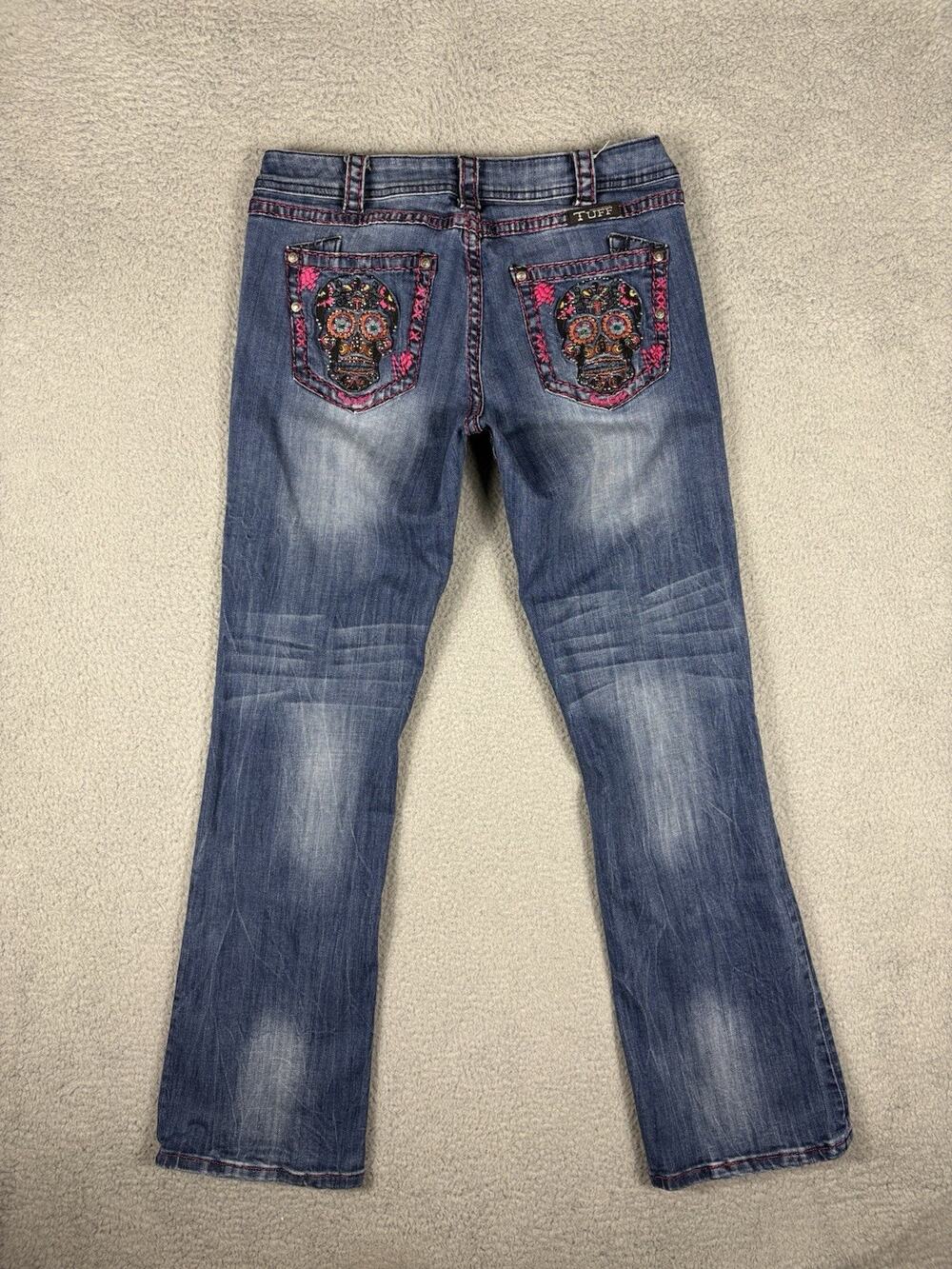 Cowgirl Tuff Jeans Women’s Fits 33x32.5 Blue Studded Skull Bootcut Western Rodeo